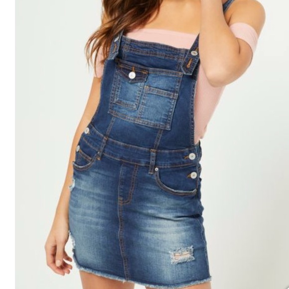 distressed overall dress